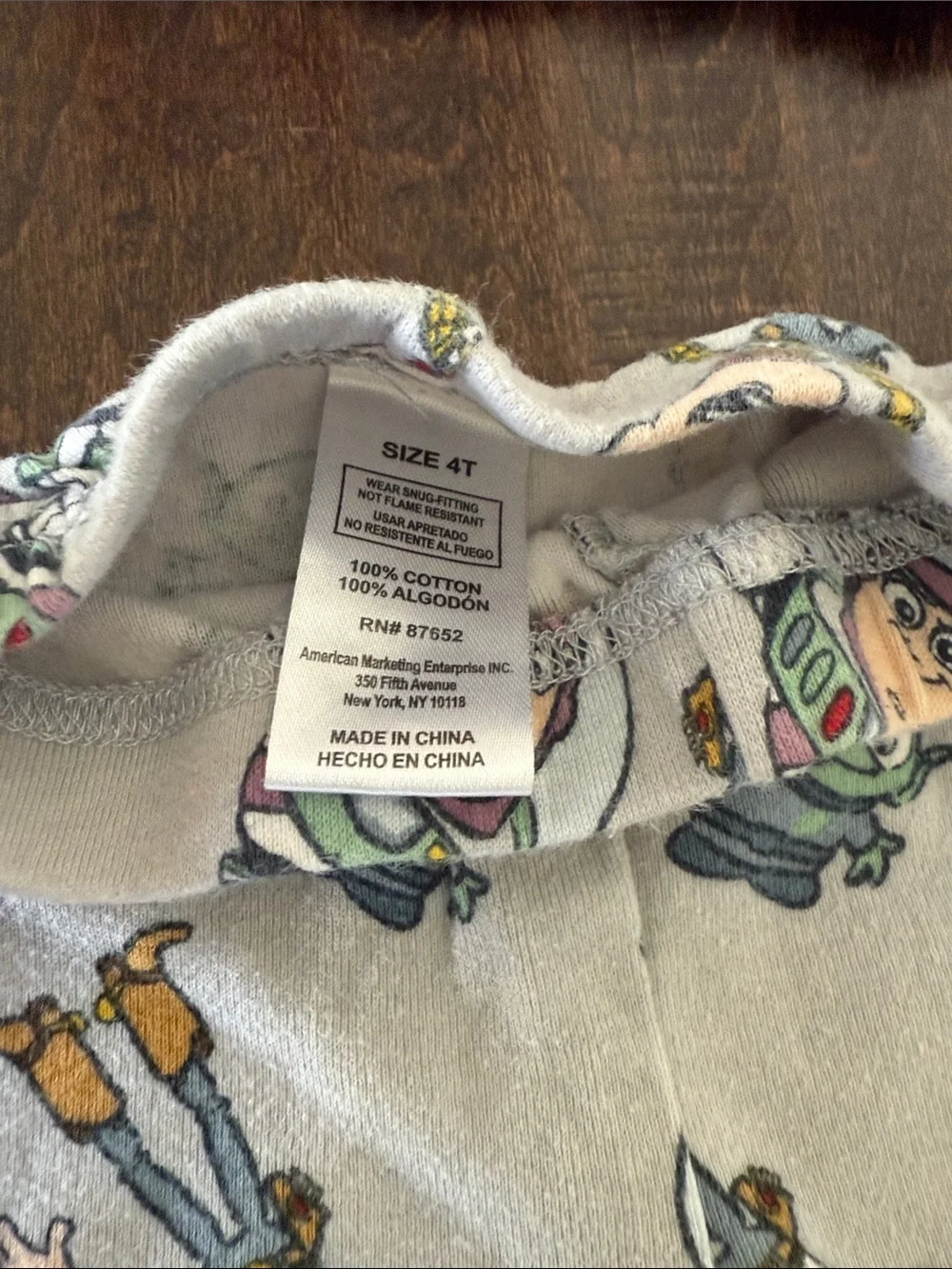 Toy Story Gender Neutral Kids Cotton Pajama Set - Light Gray with Blue Cuffs